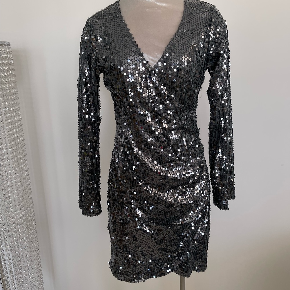 Hale Bob Glittering Black Sequin Mini Dress - Picture 2 of 10